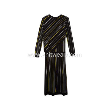 Women's Knitted Colourful Diagonal Stripe Long Dress